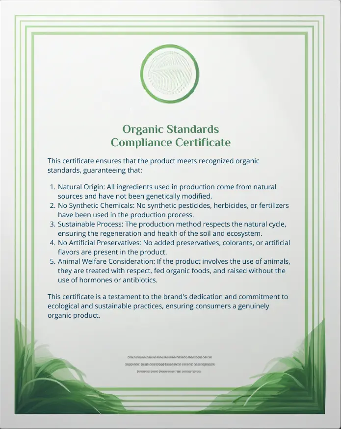 Certificate of Compliance with Organic Standards