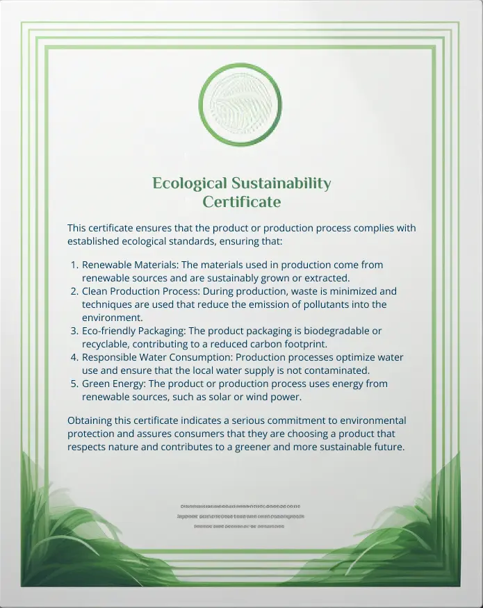 Showing Environmental Sustainability Certificate